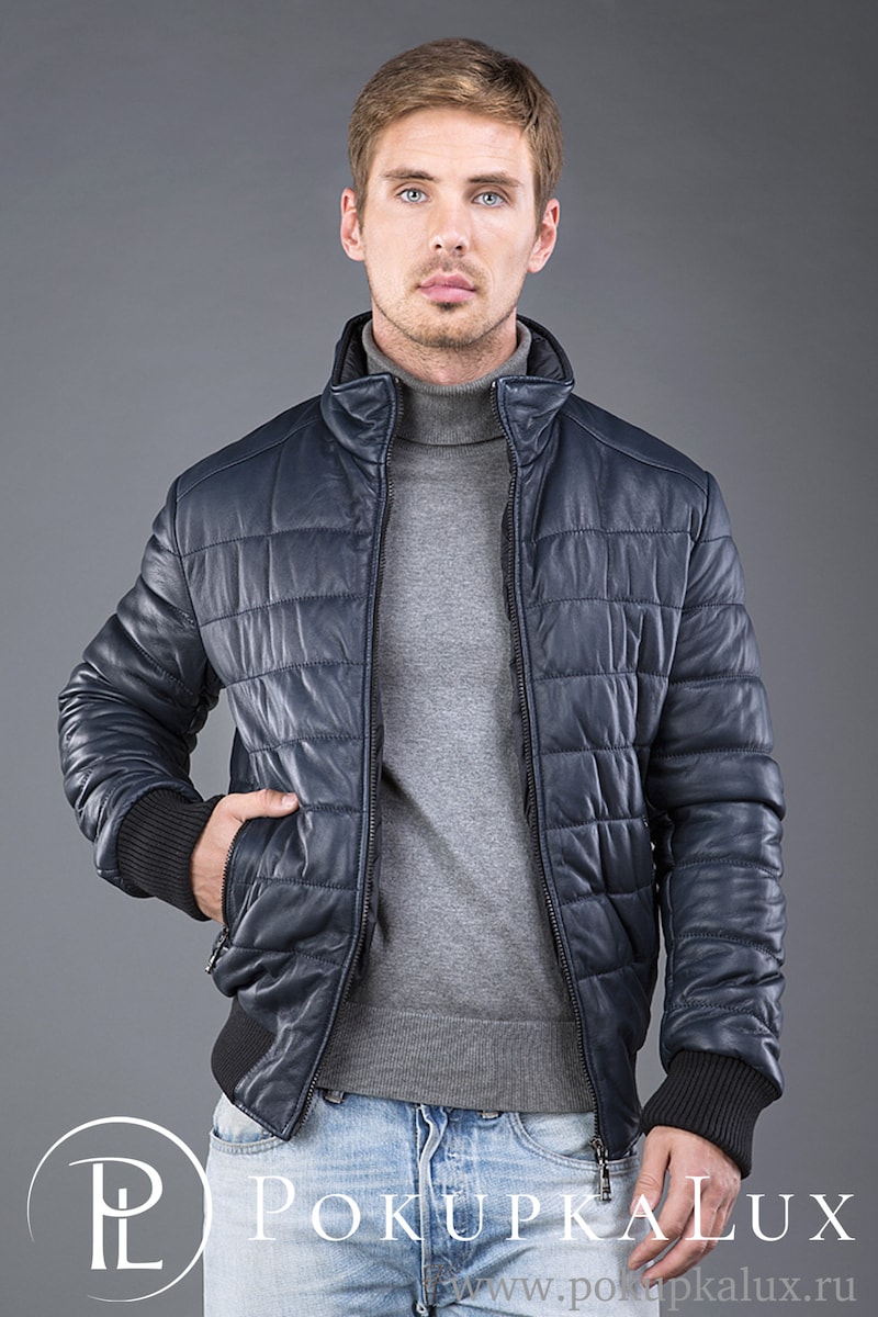 Стеганый мужской бомбер из кожи